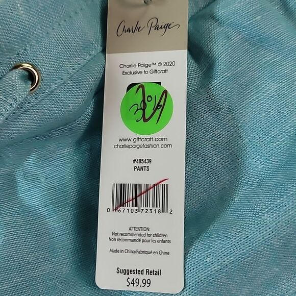 NEW NWT Charlie Paige Linen Pants Pull-On Drawstring 405439 Sizei Medium - Picture 8 of 9